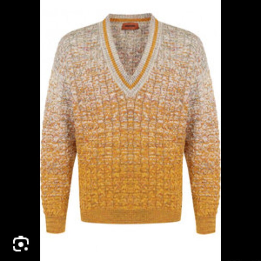 Missoni Long Sleeve V-Neck Knit Ombre Sweater Cotton Blend Pullover Yellow IT 52